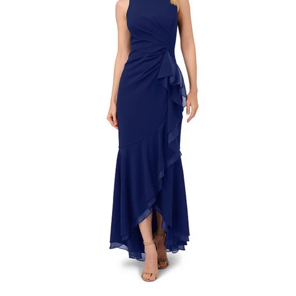 Adrianna Papell Elegant Black Ruffle Gown - Picture 7 of 11